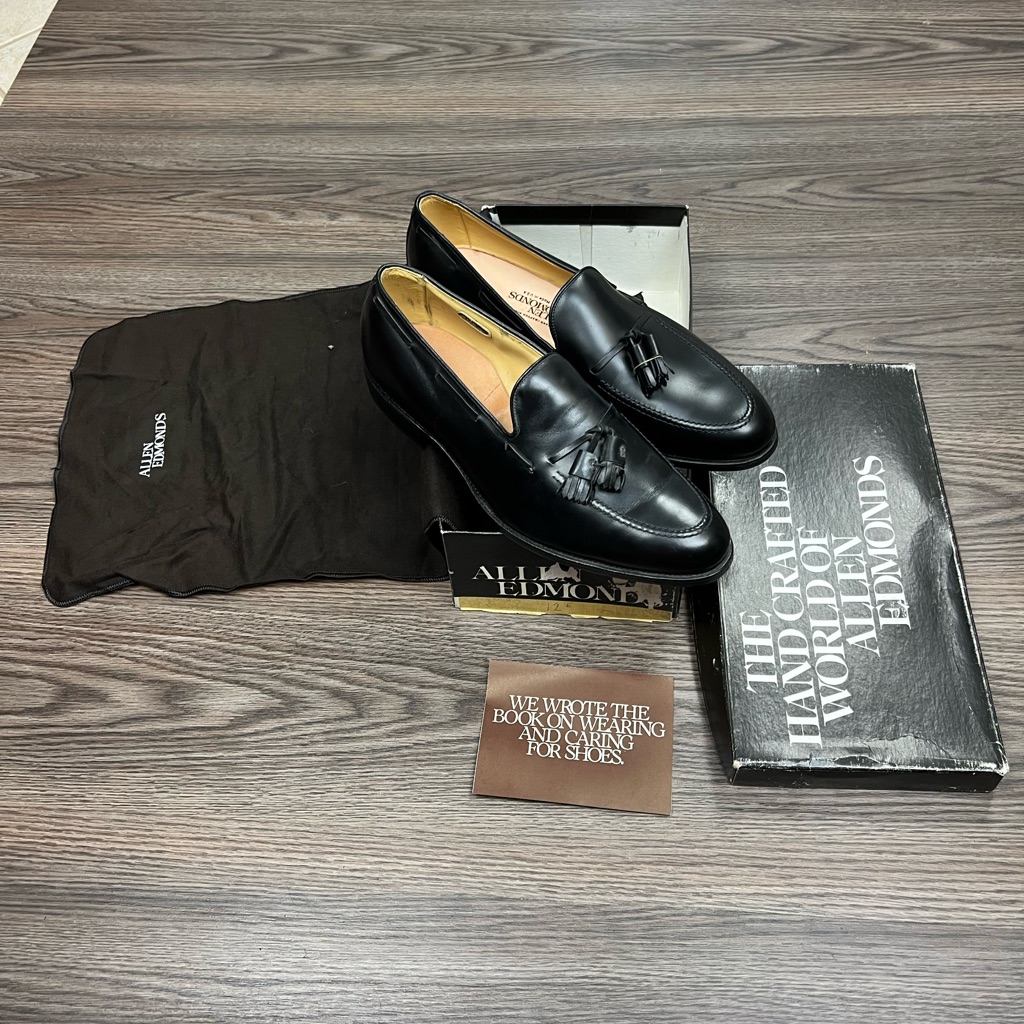 New Allen Edmonds Grayson Black Tassel Loafers 12 E